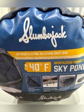 Slumberjack Adult 40°F Sky Pond Sleeping Bag Mummy Black Grey NWT Camping